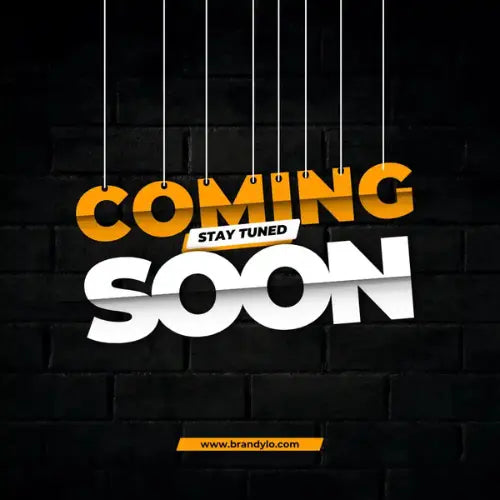 A digital graphic with the words 'COMING SOON' in bold yellow and white lettering, with 'STAY TUNED' in a small white banner. The text is hanging from thin black strings against a dark brick wall background.