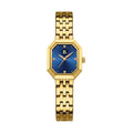 Elegant gold women's watch with an octagonal case and blue dial featuring B. logo.